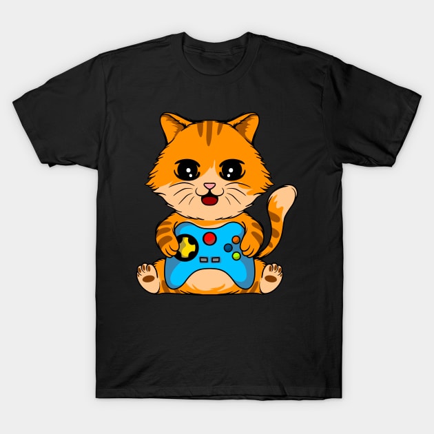 Gaming Whiskers: Cat-Inspired Video Game Controller T-Shirt by Hashed Art